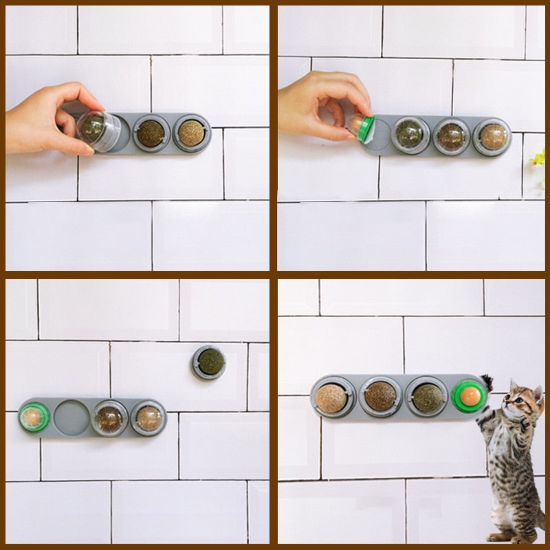 4pcs Self-Adhesive Rotating Catnip Ball Set
