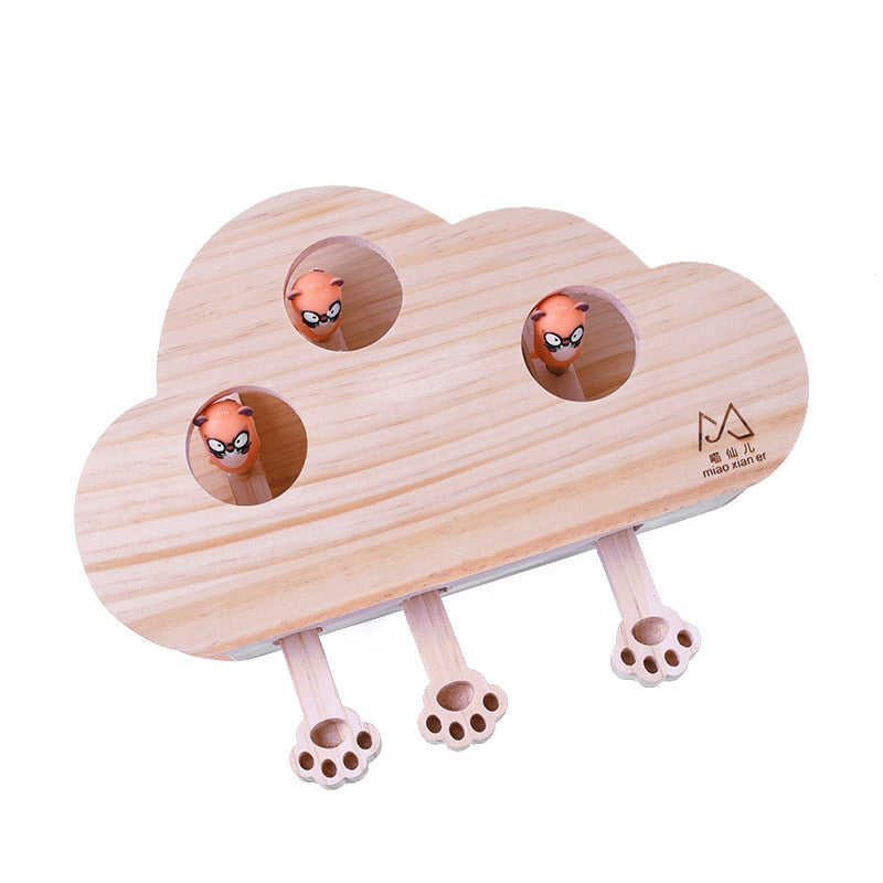 Funny Wooden Cat Hunt Puzzle Toy Maze Pet Hit Hamster Catch Bite Interactive Toys With 3/5-holed Mouse Holes Cats Pet Supplies