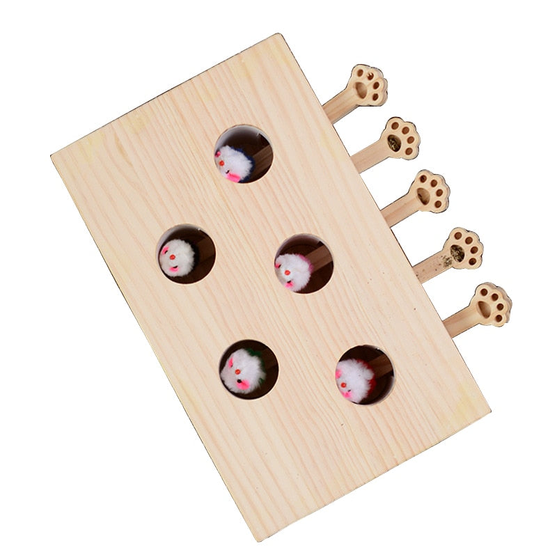 Funny Wooden Cat Hunt Puzzle Toy Maze Pet Hit Hamster Catch Bite Interactive Toys With 3/5-holed Mouse Holes Cats Pet Supplies