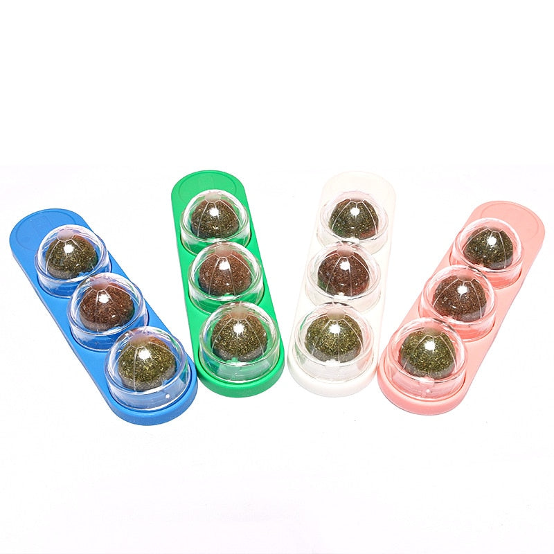 4pcs Self-Adhesive Rotating Catnip Ball Set