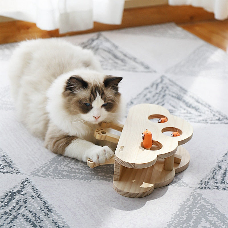 Funny Wooden Cat Hunt Puzzle Toy Maze Pet Hit Hamster Catch Bite Interactive Toys With 3/5-holed Mouse Holes Cats Pet Supplies