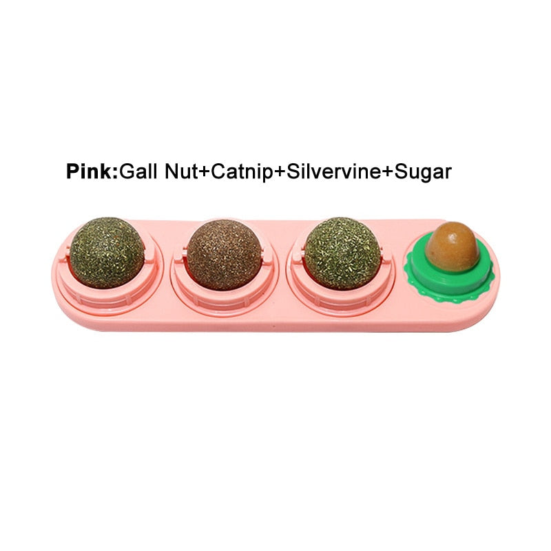 4pcs Self-Adhesive Rotating Catnip Ball Set