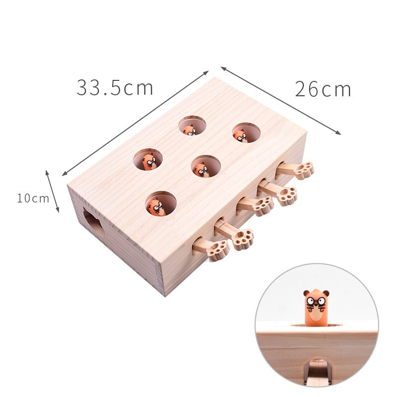 Funny Wooden Cat Hunt Puzzle Toy Maze Pet Hit Hamster Catch Bite Interactive Toys With 3/5-holed Mouse Holes Cats Pet Supplies