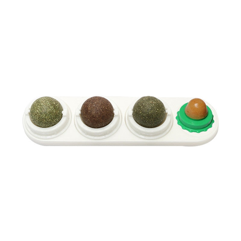 4pcs Self-Adhesive Rotating Catnip Ball Set