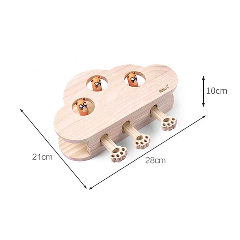 Funny Wooden Cat Hunt Puzzle Toy Maze Pet Hit Hamster Catch Bite Interactive Toys With 3/5-holed Mouse Holes Cats Pet Supplies