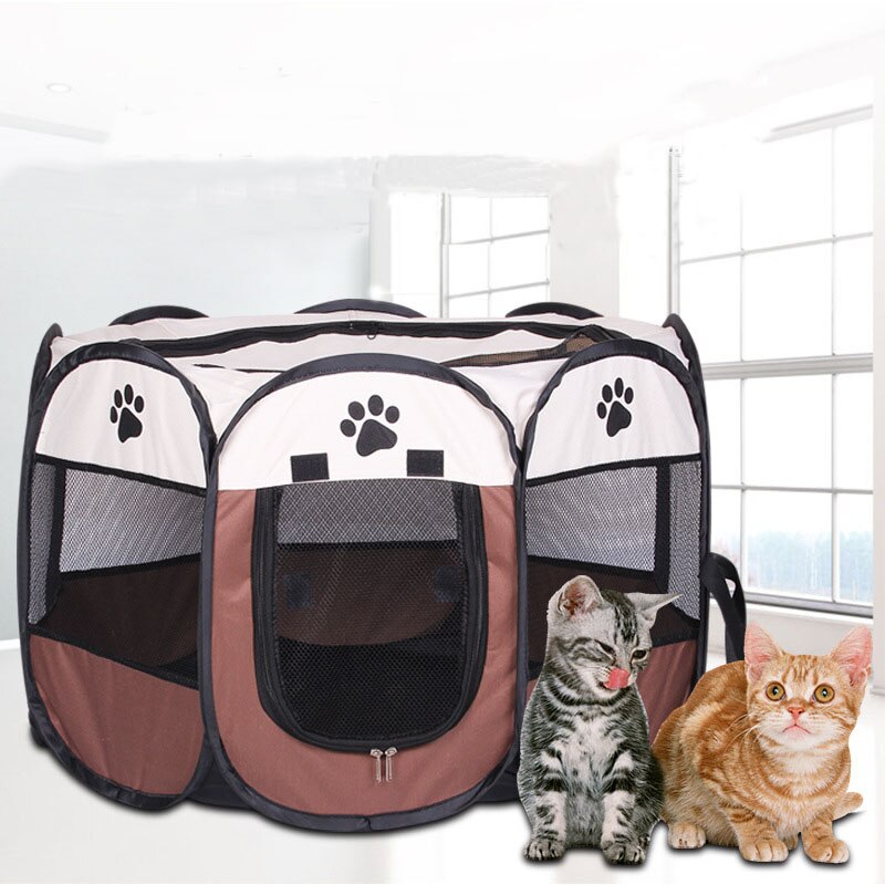 SHUANGMAO Hot Outdoor Pet Cat Octagonal Tent Dog Fence Folding Portable Cats House Cage Dogs Playpen Puppy Kennel Sofa Supplies