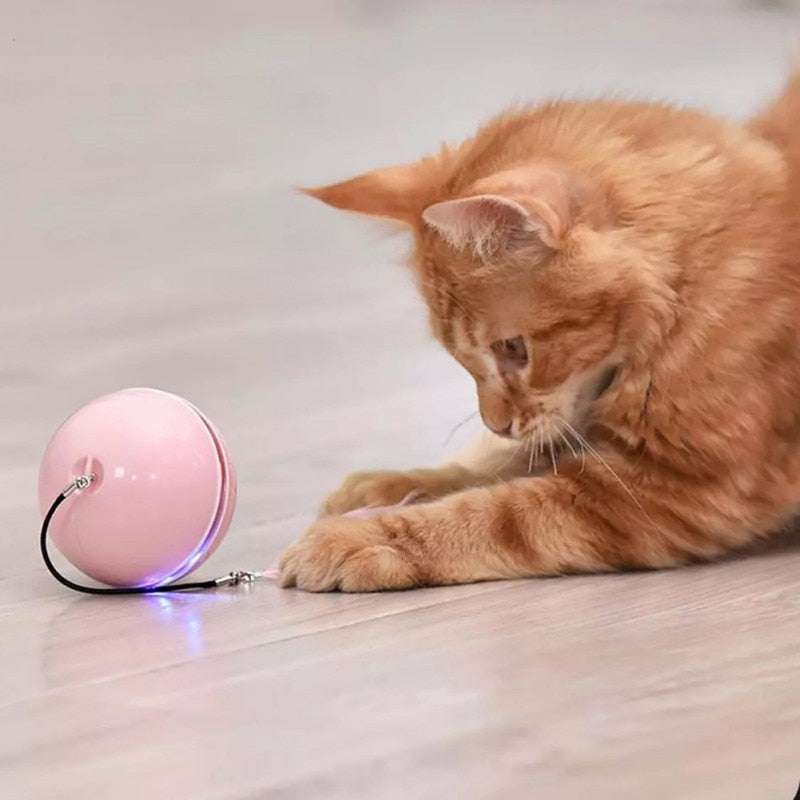 USB Intelligent Interactive Cat Toy Self Rotating Ball Automatic Rotation Ball Feather Toy LED Magic Roller Ball For Cat Dog Kid