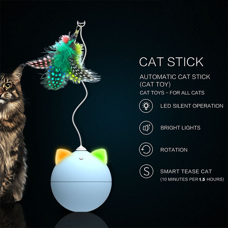 Electric Cat Toy Automatic Ball Rolling Smart Teasing Feather Cat Toys LED Light Interactive Self Rotating Track Ball Moving