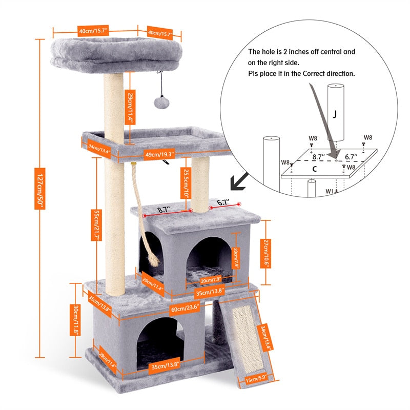 Rocket Styling Cat Tree Condo Scratching Post Multi-level Cat Towel Cozy Perches Climbing Tree Toys Activity Furniture Protector