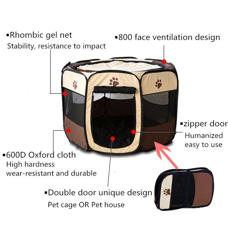 SHUANGMAO Hot Outdoor Pet Cat Octagonal Tent Dog Fence Folding Portable Cats House Cage Dogs Playpen Puppy Kennel Sofa Supplies