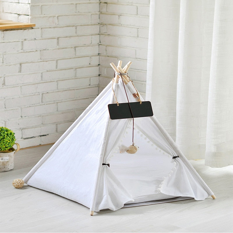 Portable Linen Pet Tent Dog House cat House Washable Teepee Puppy Cat Indoor Outdoor Kennels Portable Teepee Cave with Mat