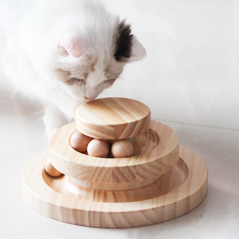 Pawstrip Wamuuzing 2 or 3 Leveled Wooden Cat Ball Teaser