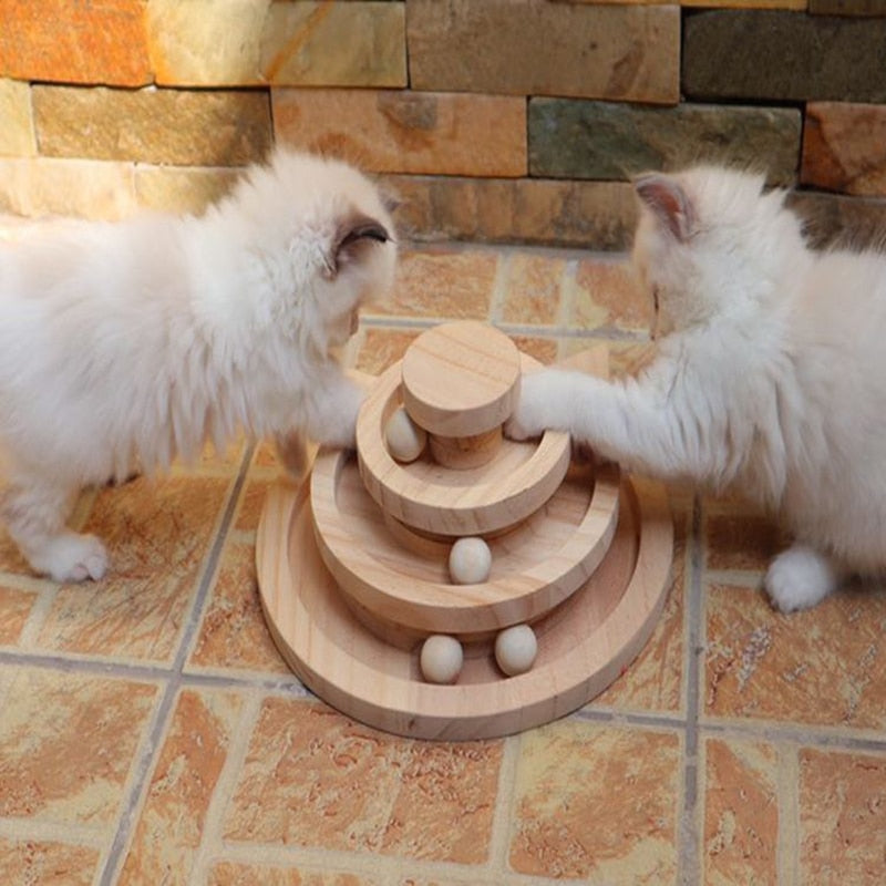 Pawstrip Wamuuzing 2 or 3 Leveled Wooden Cat Ball Teaser