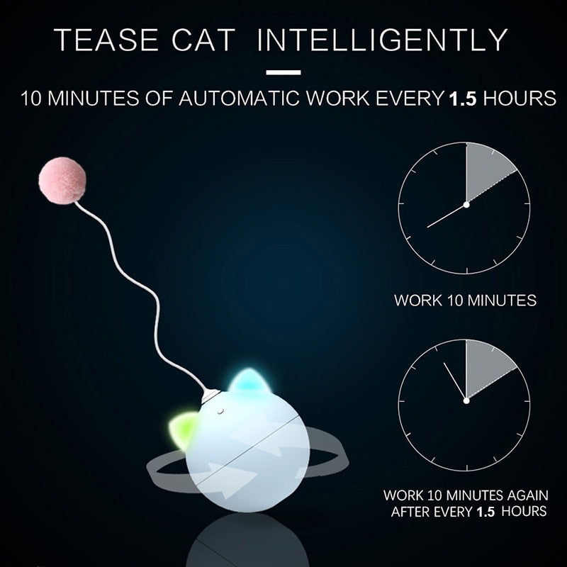 Electric Cat Toy Automatic Ball Rolling Smart Teasing Feather Cat Toys LED Light Interactive Self Rotating Track Ball Moving