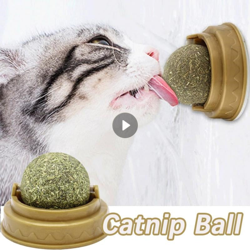 Catnip Cat Wall Stick-on Ball Natural Mint Promote Digestion Cat Grass Pet Toy Improve Appetite Spinning Toy Ball