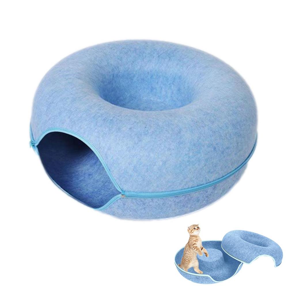 Felt Cat Nest Bed Interactive Tunnel Toys Pet Bed For Cats Kitten Puppy Half Closed Donut Shape Cave Beds Tunnel House Basket