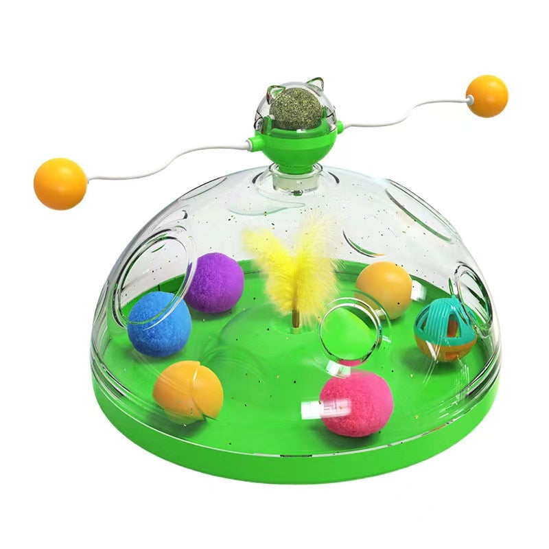 Meows Windmill Funny Cat Toys Interactive Multifunctional Turntable Pet Educational Toys with Catnip&amp;Luminous Ball Pinwheel Toys