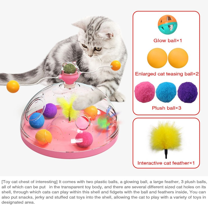 Meows Windmill Funny Cat Toys Interactive Multifunctional Turntable Pet Educational Toys with Catnip&amp;Luminous Ball Pinwheel Toys