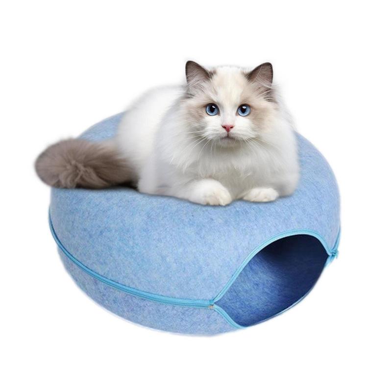 Felt Cat Nest Bed Interactive Tunnel Toys Pet Bed For Cats Kitten Puppy Half Closed Donut Shape Cave Beds Tunnel House Basket