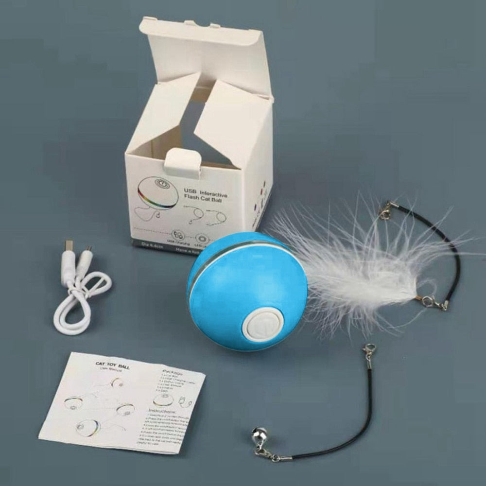 USB Intelligent Interactive Cat Toy Self Rotating Ball Automatic Rotation Ball Feather Toy LED Magic Roller Ball For Cat Dog Kid