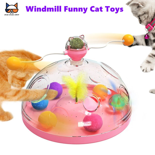 Meows Windmill Funny Cat Toys Interactive Multifunctional Turntable Pet Educational Toys with Catnip&amp;Luminous Ball Pinwheel Toys