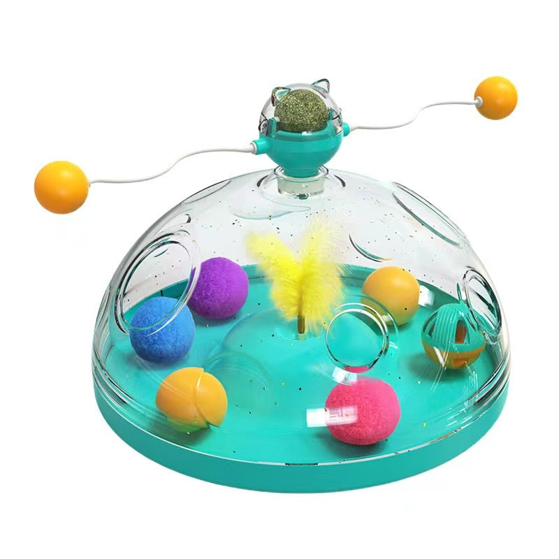 Meows Windmill Funny Cat Toys Interactive Multifunctional Turntable Pet Educational Toys with Catnip&amp;Luminous Ball Pinwheel Toys