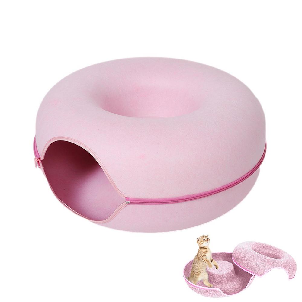 Felt Cat Nest Bed Interactive Tunnel Toys Pet Bed For Cats Kitten Puppy Half Closed Donut Shape Cave Beds Tunnel House Basket